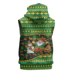 Jamaica Christmas Sleeveless Hoodie Rasta Santa Snowman Gingerbread Drummer Palm Trees - African Pride