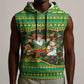 Jamaica Christmas Sleeveless Hoodie Rasta Santa Snowman Gingerbread Drummer Palm Trees - African Pride