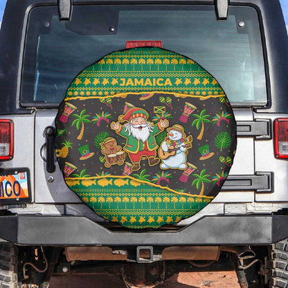 Jamaica Christmas Spare Tire Cover Rasta Santa Snowman Gingerbread Drummer Palm Trees - African Pride
