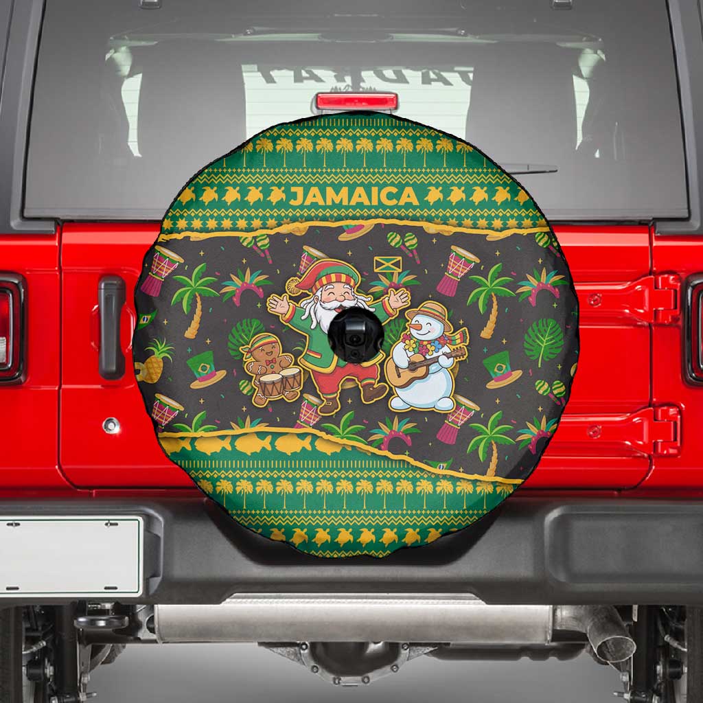 Jamaica Christmas Spare Tire Cover Rasta Santa Snowman Gingerbread Drummer Palm Trees - African Pride