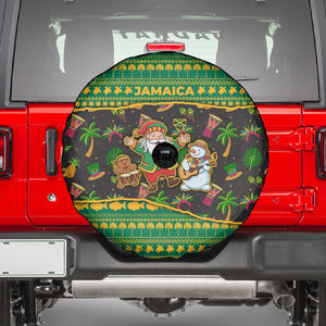 Jamaica Christmas Spare Tire Cover Rasta Santa Snowman Gingerbread Drummer Palm Trees - African Pride