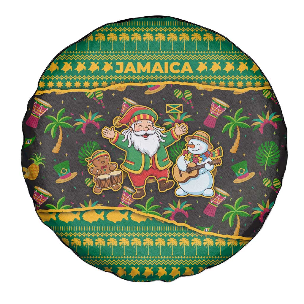 Jamaica Christmas Spare Tire Cover Rasta Santa Snowman Gingerbread Drummer Palm Trees - African Pride