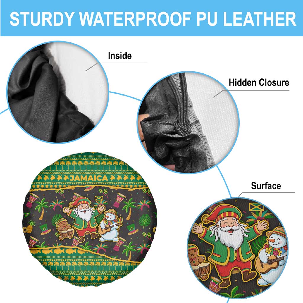 Jamaica Christmas Spare Tire Cover Rasta Santa Snowman Gingerbread Drummer Palm Trees - African Pride