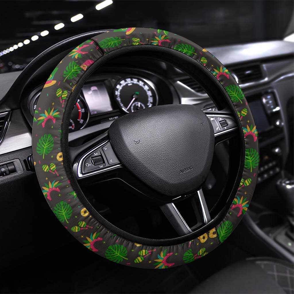 Jamaica Christmas Steering Wheel Cover Rasta Santa Snowman Gingerbread Drummer Palm Trees - African Pride