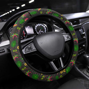 Jamaica Christmas Steering Wheel Cover Rasta Santa Snowman Gingerbread Drummer Palm Trees - African Pride