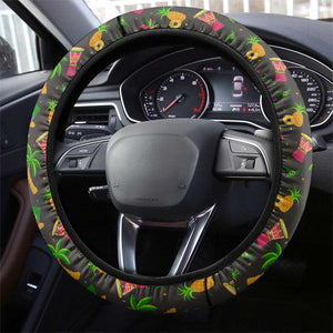 Jamaica Christmas Steering Wheel Cover Rasta Santa Snowman Gingerbread Drummer Palm Trees - African Pride