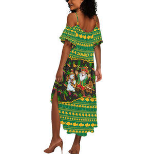 Jamaica Christmas Summer Maxi Dress Rasta Santa Snowman Gingerbread Drummer Palm Trees - African Pride