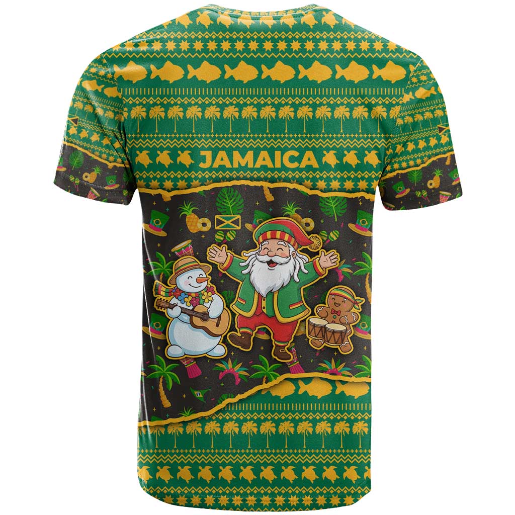 Jamaica Christmas T shirt Rasta Santa Snowman Gingerbread Drummer Palm Trees - African Pride