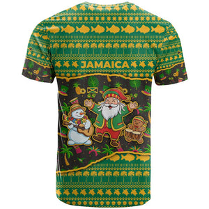 Jamaica Christmas T shirt Rasta Santa Snowman Gingerbread Drummer Palm Trees - African Pride
