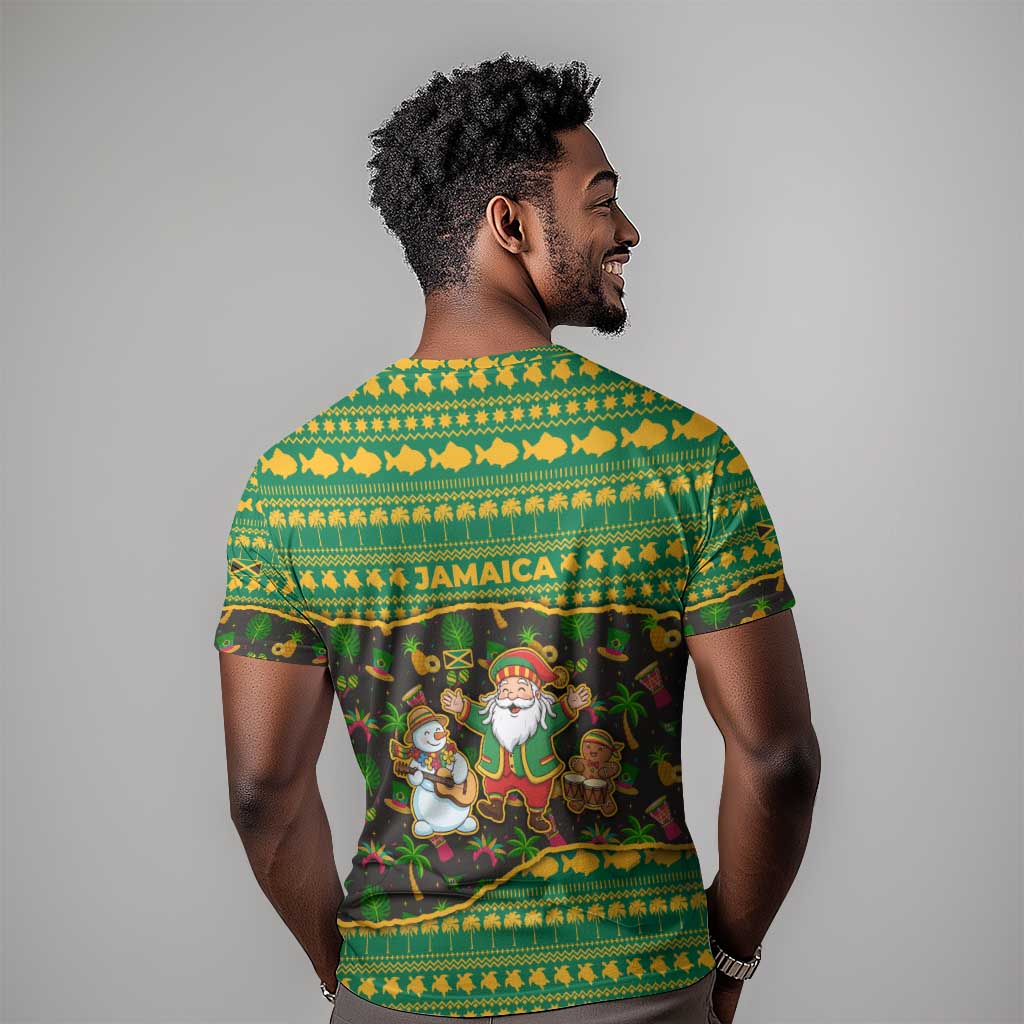 Jamaica Christmas T shirt Rasta Santa Snowman Gingerbread Drummer Palm Trees - African Pride