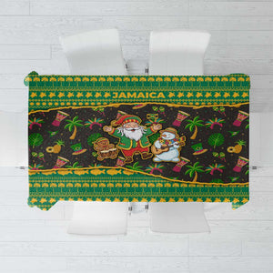 Jamaica Christmas Tablecloth Rasta Santa Snowman Gingerbread Drummer Palm Trees - African Pride