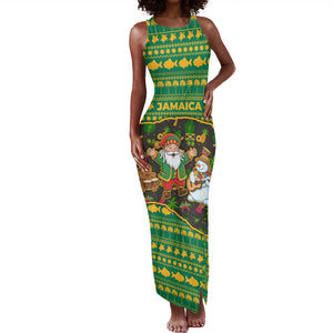 Jamaica Christmas Tank Maxi Dress Rasta Santa Snowman Gingerbread Drummer Palm Trees - African Pride