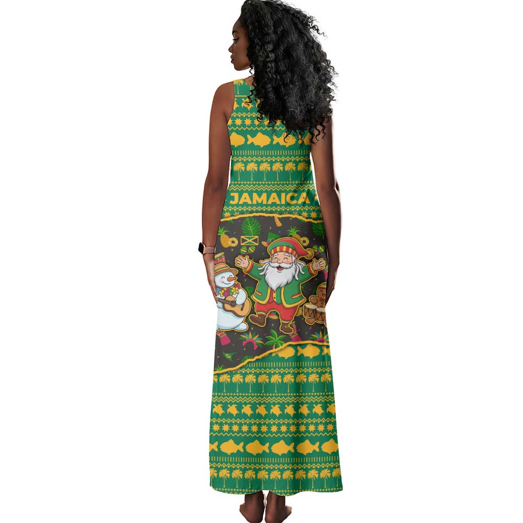 Jamaica Christmas Tank Maxi Dress Rasta Santa Snowman Gingerbread Drummer Palm Trees - African Pride
