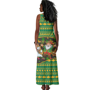 Jamaica Christmas Tank Maxi Dress Rasta Santa Snowman Gingerbread Drummer Palm Trees - African Pride