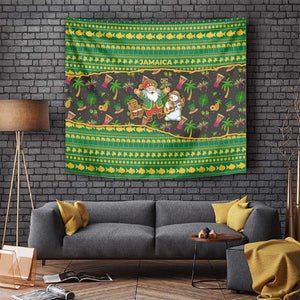 Jamaica Christmas Tapestry Rasta Santa Snowman Gingerbread Drummer Palm Trees - African Pride
