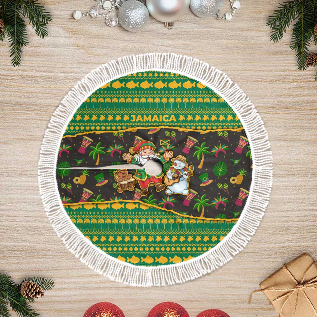 Jamaica Christmas Tree Skirt Rasta Santa Snowman Gingerbread Drummer Palm Trees - African Pride