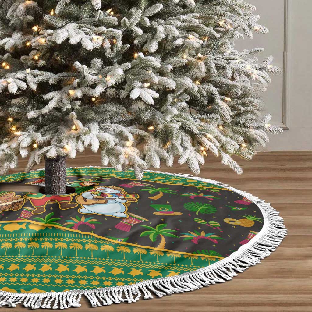 Jamaica Christmas Tree Skirt Rasta Santa Snowman Gingerbread Drummer Palm Trees - African Pride