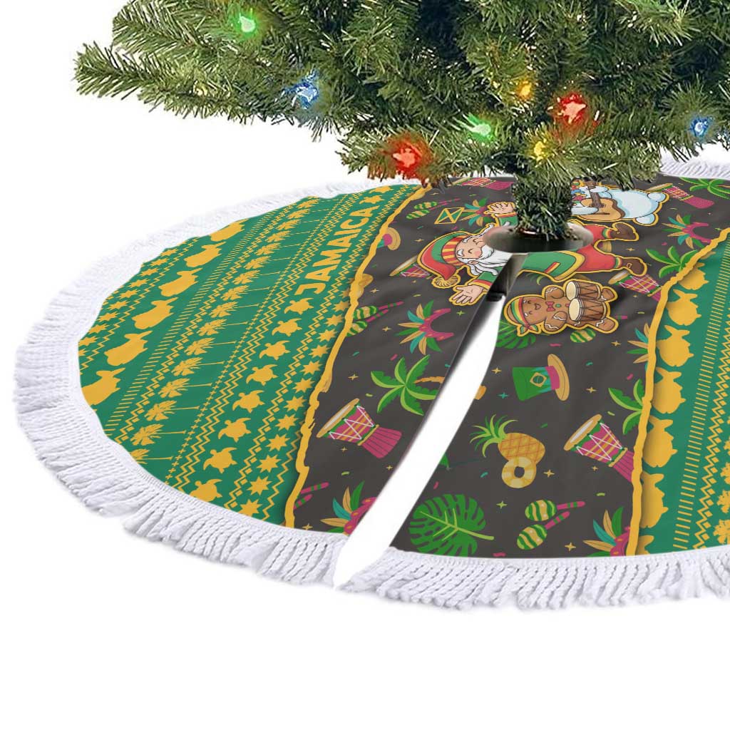 Jamaica Christmas Tree Skirt Rasta Santa Snowman Gingerbread Drummer Palm Trees - African Pride