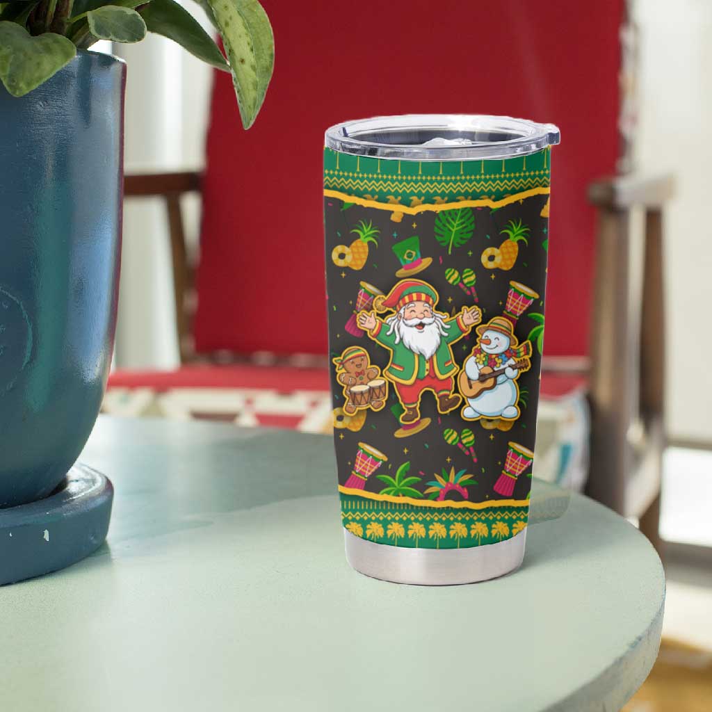 Jamaica Christmas Tumbler Cup Rasta Santa Snowman Gingerbread Drummer Palm Trees - African Pride