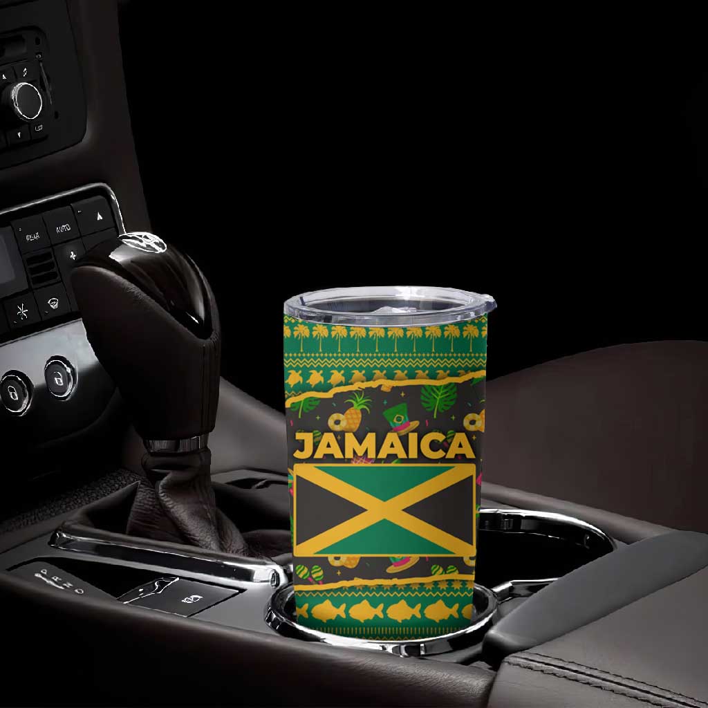 Jamaica Christmas Tumbler Cup Rasta Santa Snowman Gingerbread Drummer Palm Trees - African Pride