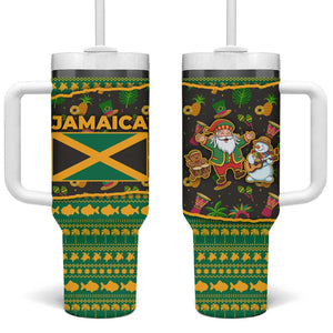 Jamaica Christmas Tumbler With Handle Rasta Santa Snowman Gingerbread Drummer Palm Trees - African Pride