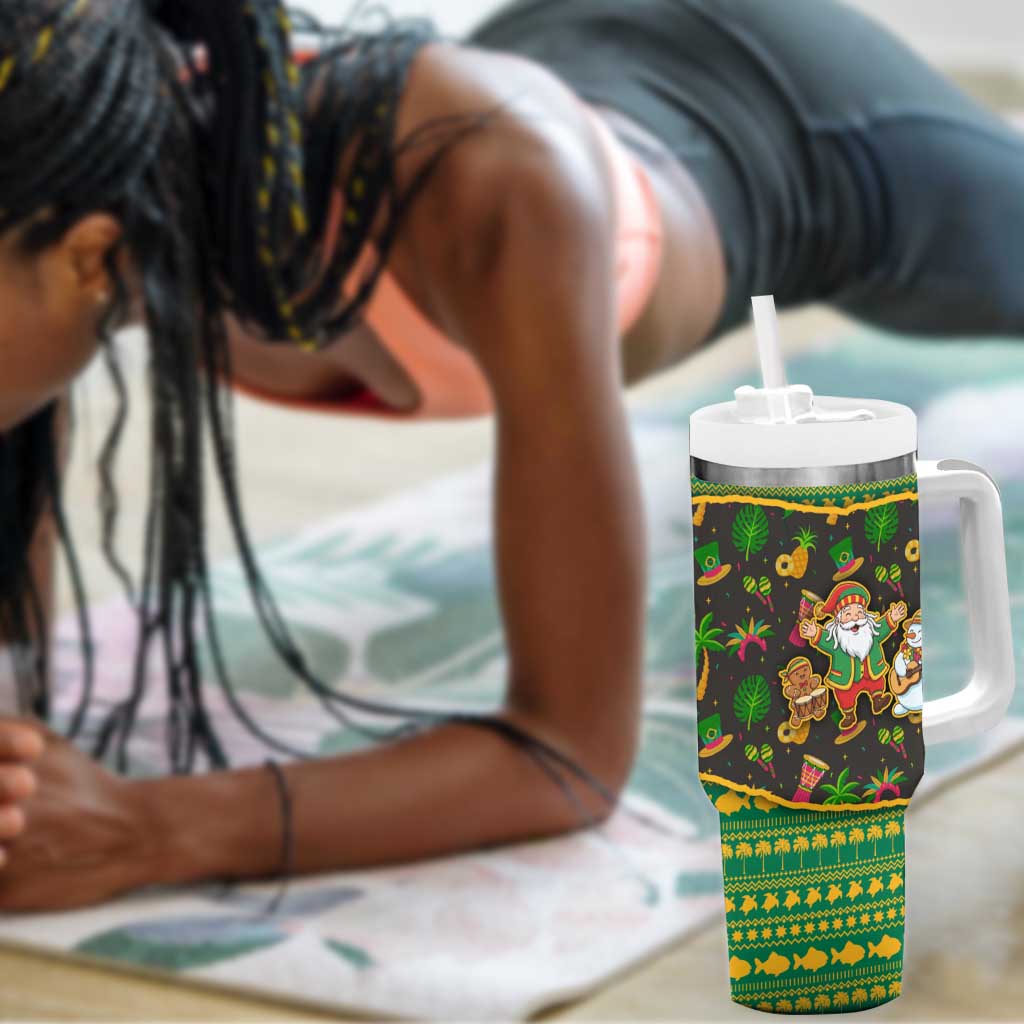 Jamaica Christmas Tumbler With Handle Rasta Santa Snowman Gingerbread Drummer Palm Trees - African Pride