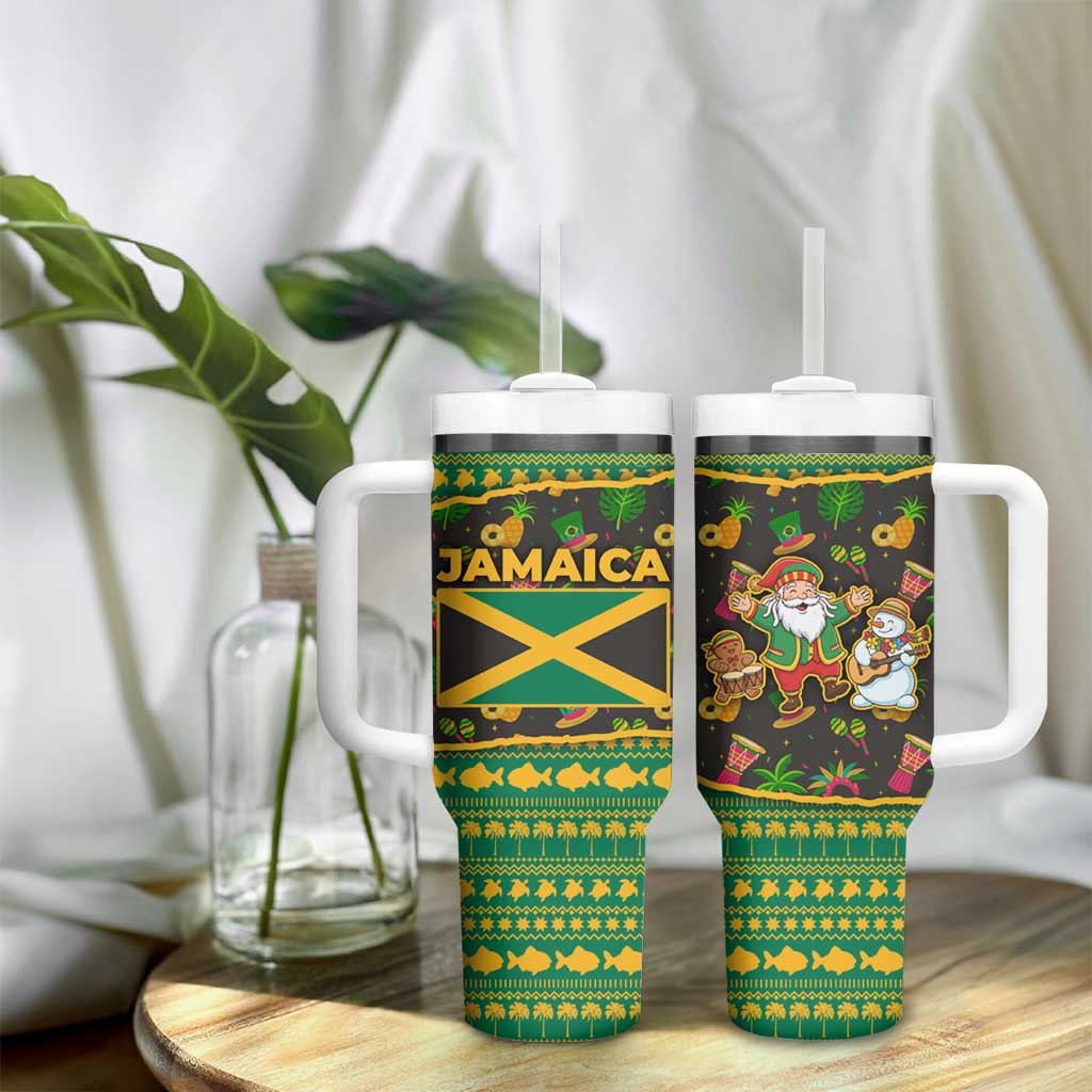 Jamaica Christmas Tumbler With Handle Rasta Santa Snowman Gingerbread Drummer Palm Trees - African Pride