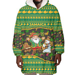 Jamaica Christmas Wearable Blanket Hoodie Rasta Santa Snowman Gingerbread Drummer Palm Trees - African Pride