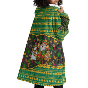 Jamaica Christmas Wearable Blanket Hoodie Rasta Santa Snowman Gingerbread Drummer Palm Trees - African Pride