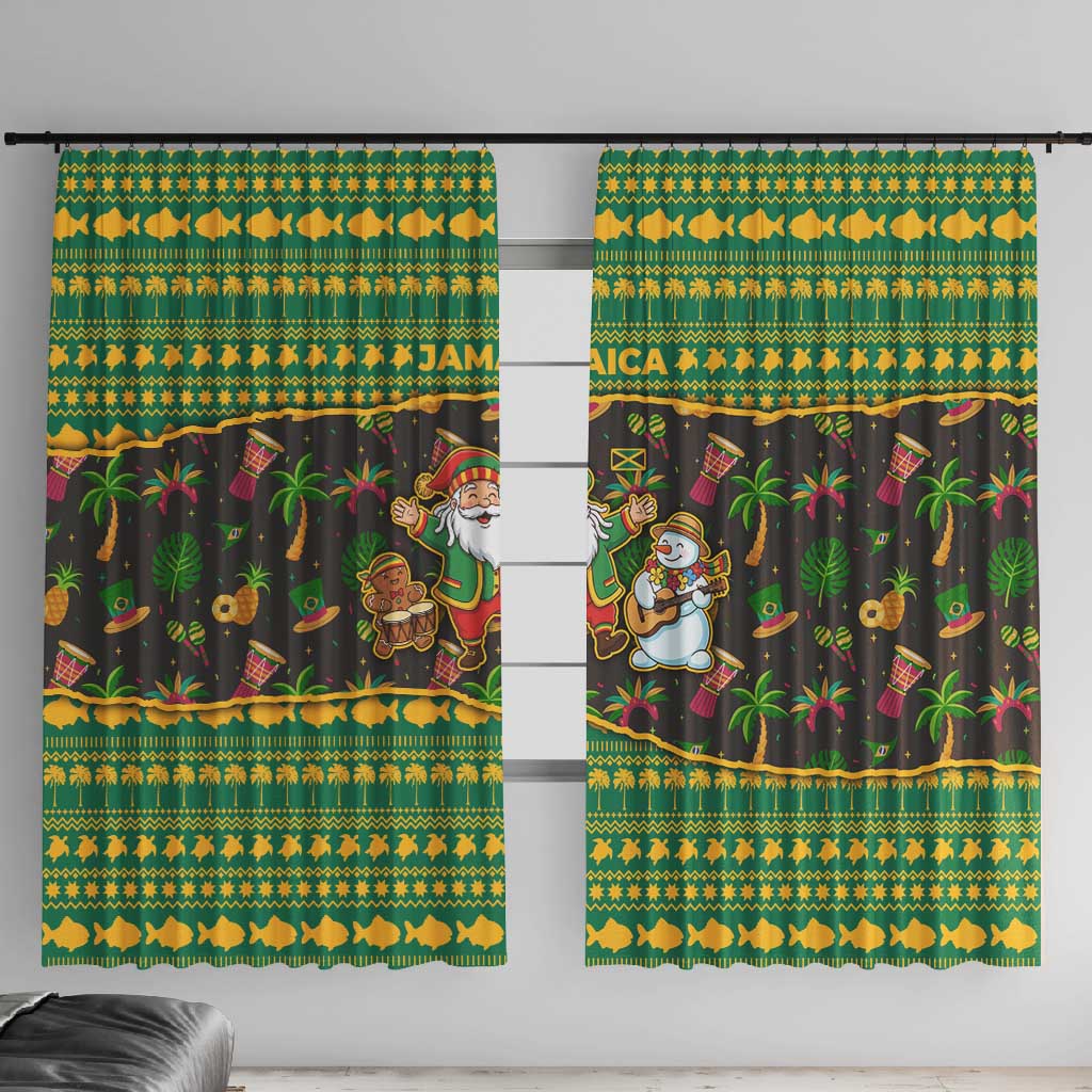 Jamaica Christmas Window Curtain Rasta Santa Snowman Gingerbread Drummer Palm Trees - African Pride