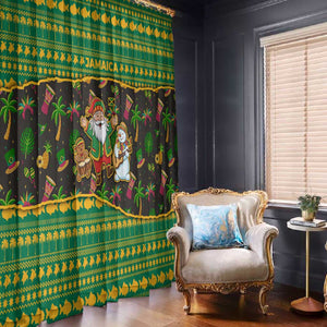 Jamaica Christmas Window Curtain Rasta Santa Snowman Gingerbread Drummer Palm Trees - African Pride