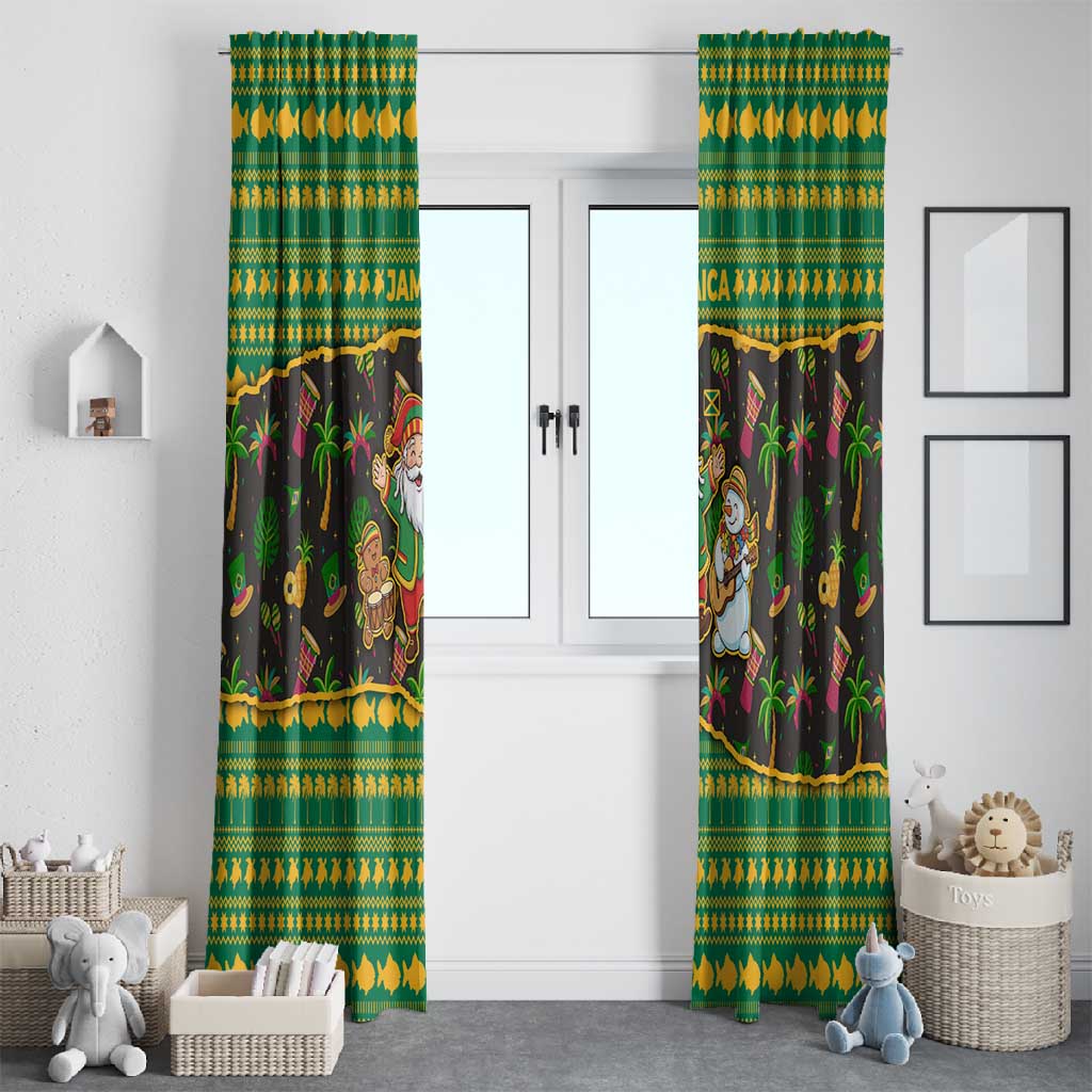 Jamaica Christmas Window Curtain Rasta Santa Snowman Gingerbread Drummer Palm Trees - African Pride