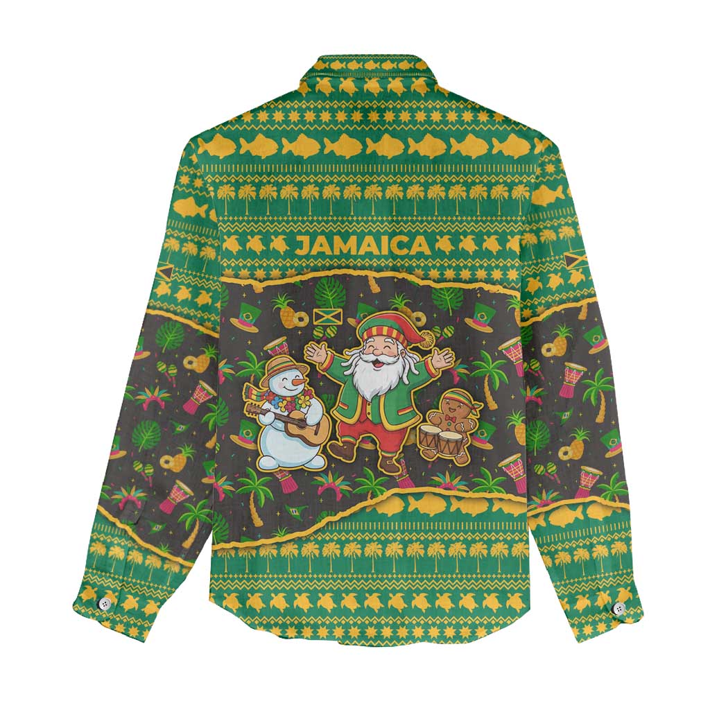 Jamaica Christmas Women Casual Shirt Rasta Santa Snowman Gingerbread Drummer Palm Trees - African Pride