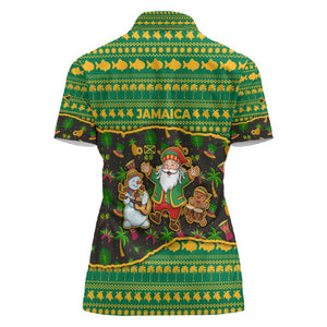 Jamaica Christmas Women Polo Shirt Rasta Santa Snowman Gingerbread Drummer Palm Trees - African Pride