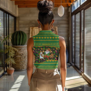 Jamaica Christmas Women Sleeveless Polo Shirt Rasta Santa Snowman Gingerbread Drummer Palm Trees - African Pride