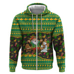 Jamaica Christmas Zip Hoodie Rasta Santa Snowman Gingerbread Drummer Palm Trees - African Pride