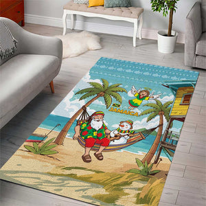 Jamaica Christmas Area Rug Rasta Santa Snowman Hammock Angel Palm Trees and Tropical Beach - African Pride