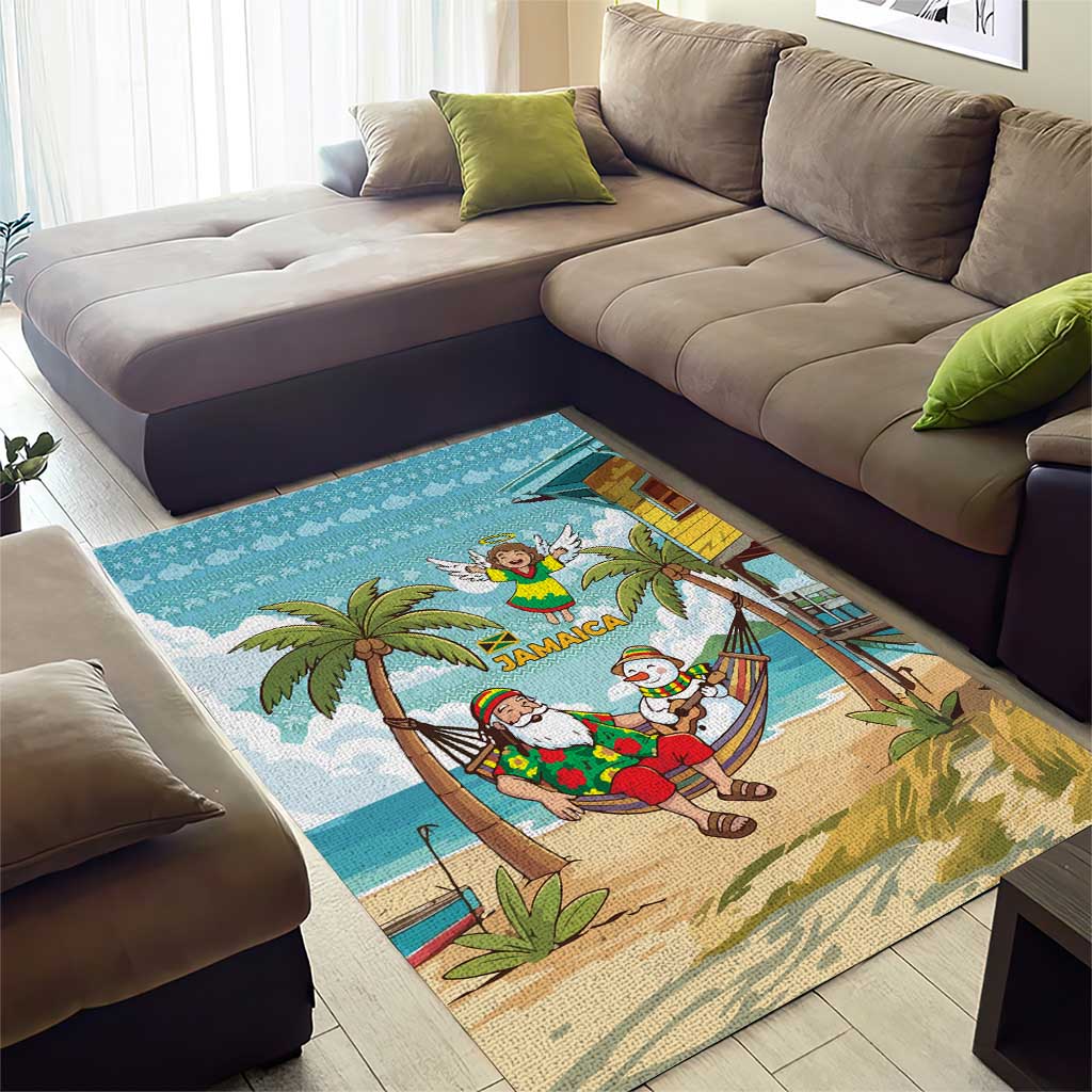 Jamaica Christmas Area Rug Rasta Santa Snowman Hammock Angel Palm Trees and Tropical Beach - African Pride