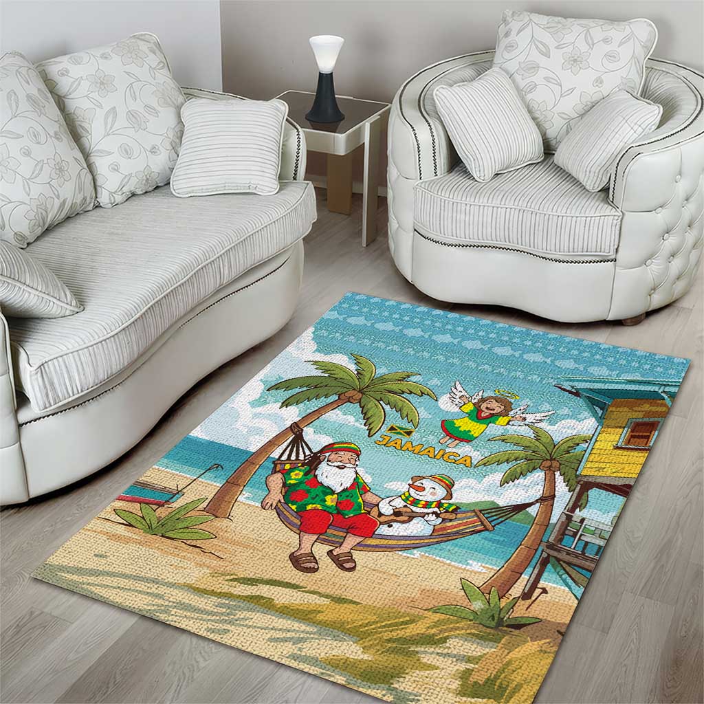 Jamaica Christmas Area Rug Rasta Santa Snowman Hammock Angel Palm Trees and Tropical Beach - African Pride