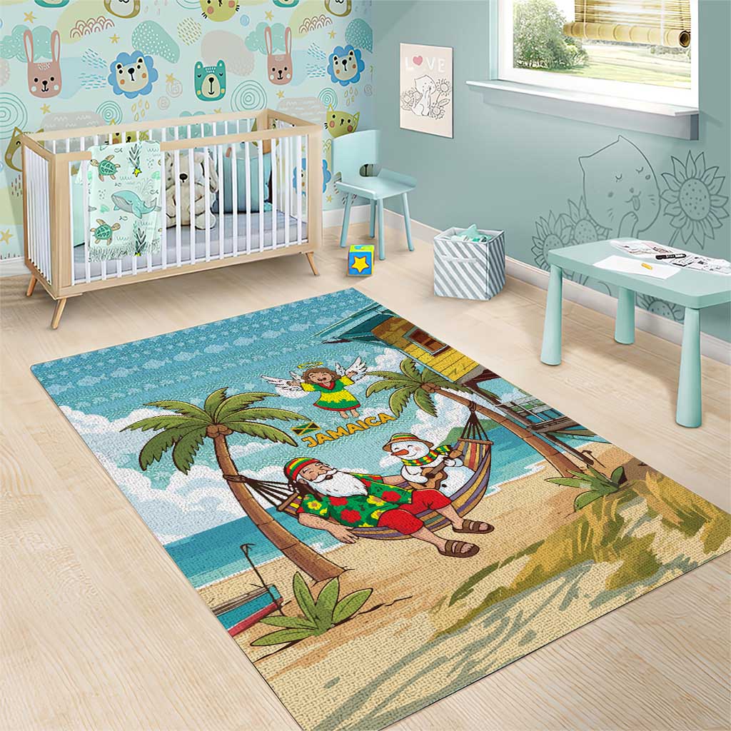 Jamaica Christmas Area Rug Rasta Santa Snowman Hammock Angel Palm Trees and Tropical Beach - African Pride