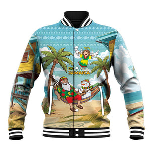 Jamaica Christmas Baseball Jacket Rasta Santa Snowman Hammock Angel Palm Trees and Tropical Beach - African Pride