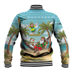 Jamaica Christmas Baseball Jacket Rasta Santa Snowman Hammock Angel Palm Trees and Tropical Beach - African Pride
