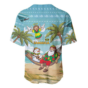 Jamaica Christmas Baseball Jersey Rasta Santa Snowman Hammock Angel Palm Trees and Tropical Beach - African Pride
