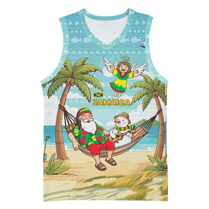 Jamaica Christmas Basketball Jersey Rasta Santa Snowman Hammock Angel Palm Trees and Tropical Beach - African Pride