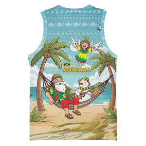 Jamaica Christmas Basketball Jersey Rasta Santa Snowman Hammock Angel Palm Trees and Tropical Beach - African Pride