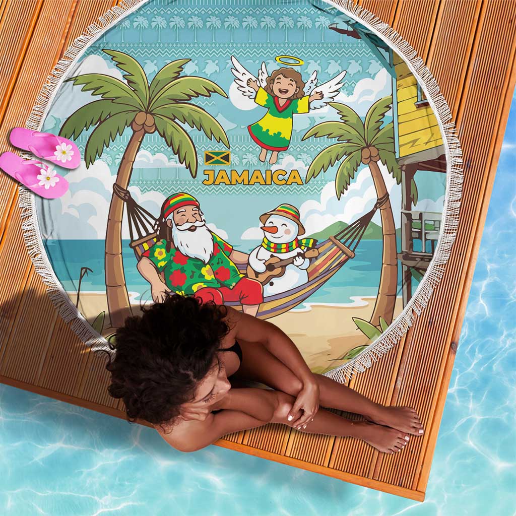 Jamaica Christmas Beach Blanket Rasta Santa Snowman Hammock Angel Palm Trees and Tropical Beach - African Pride