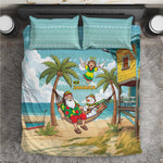 Jamaica Christmas Bedding Set Rasta Santa Snowman Hammock Angel Palm Trees and Tropical Beach - African Pride