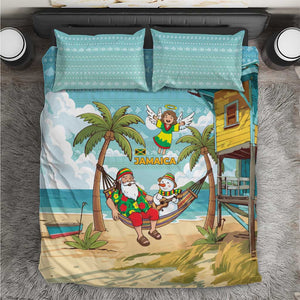 Jamaica Christmas Bedding Set Rasta Santa Snowman Hammock Angel Palm Trees and Tropical Beach - African Pride