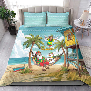 Jamaica Christmas Bedding Set Rasta Santa Snowman Hammock Angel Palm Trees and Tropical Beach - African Pride