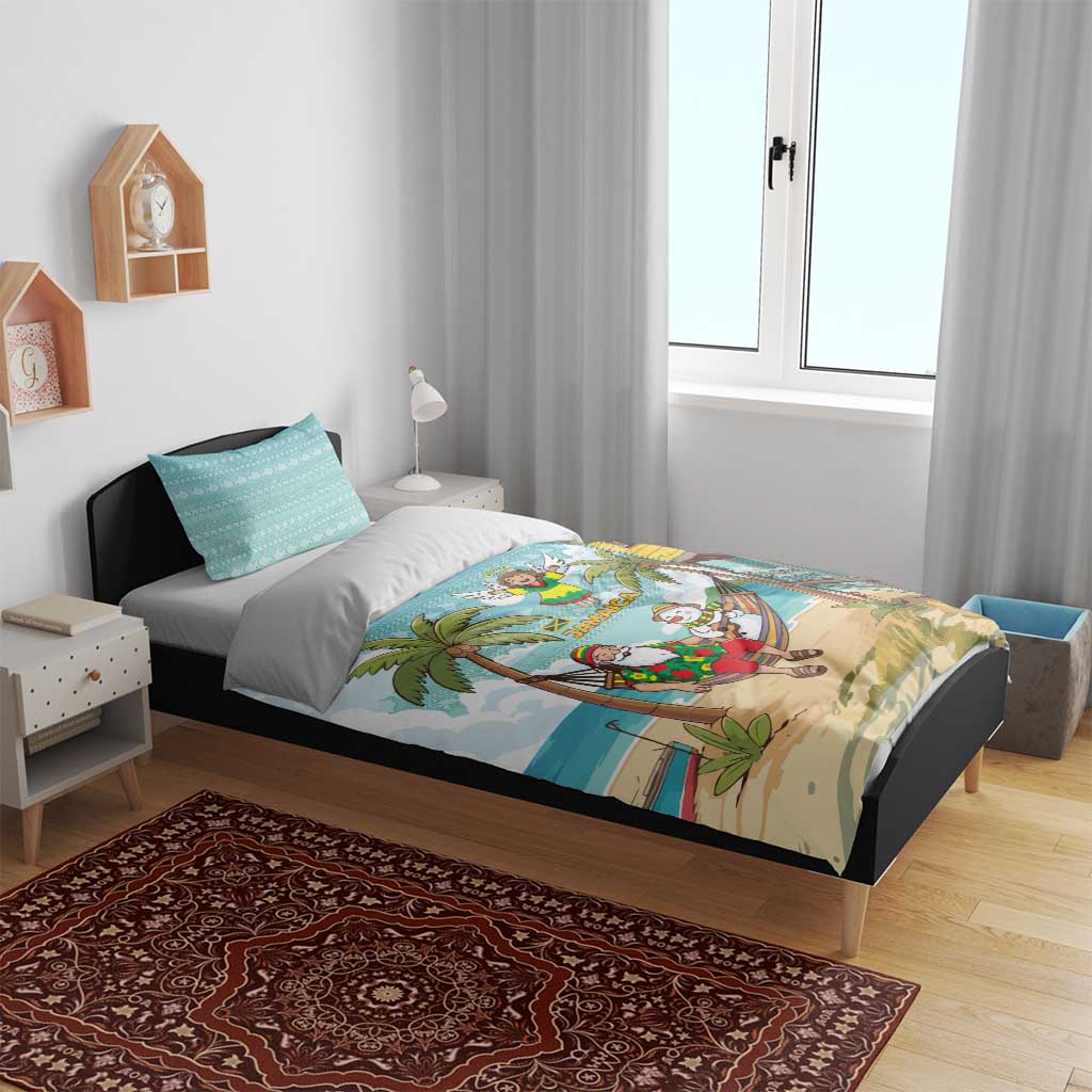 Jamaica Christmas Bedding Set Rasta Santa Snowman Hammock Angel Palm Trees and Tropical Beach - African Pride